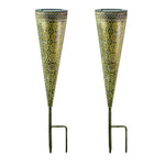 Solar-Powered Floral Cutout Garden Stake Lights, Set of Two in Black