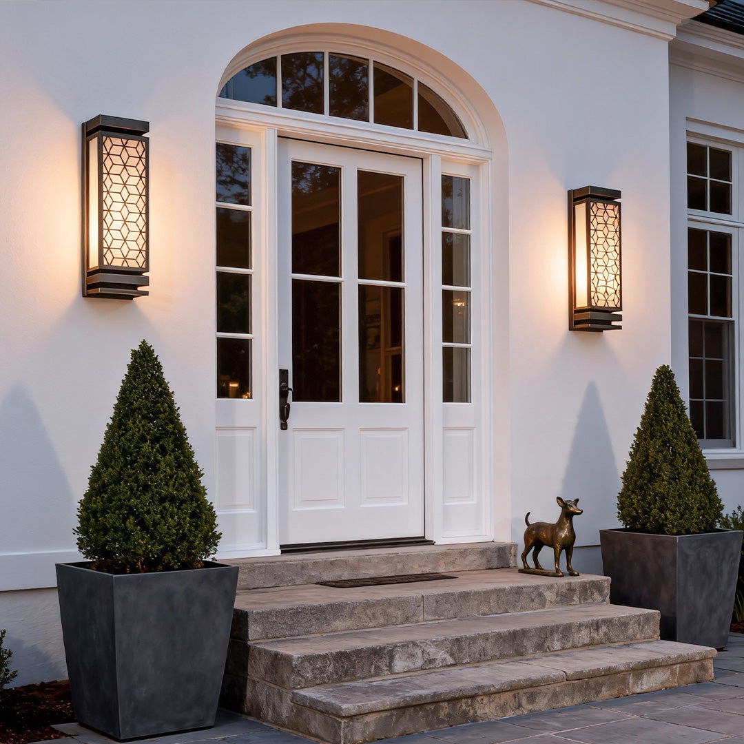 Luxury Outdoor Wall Sconce with Artificial Cloud Stone Shade in Black Copper Finish