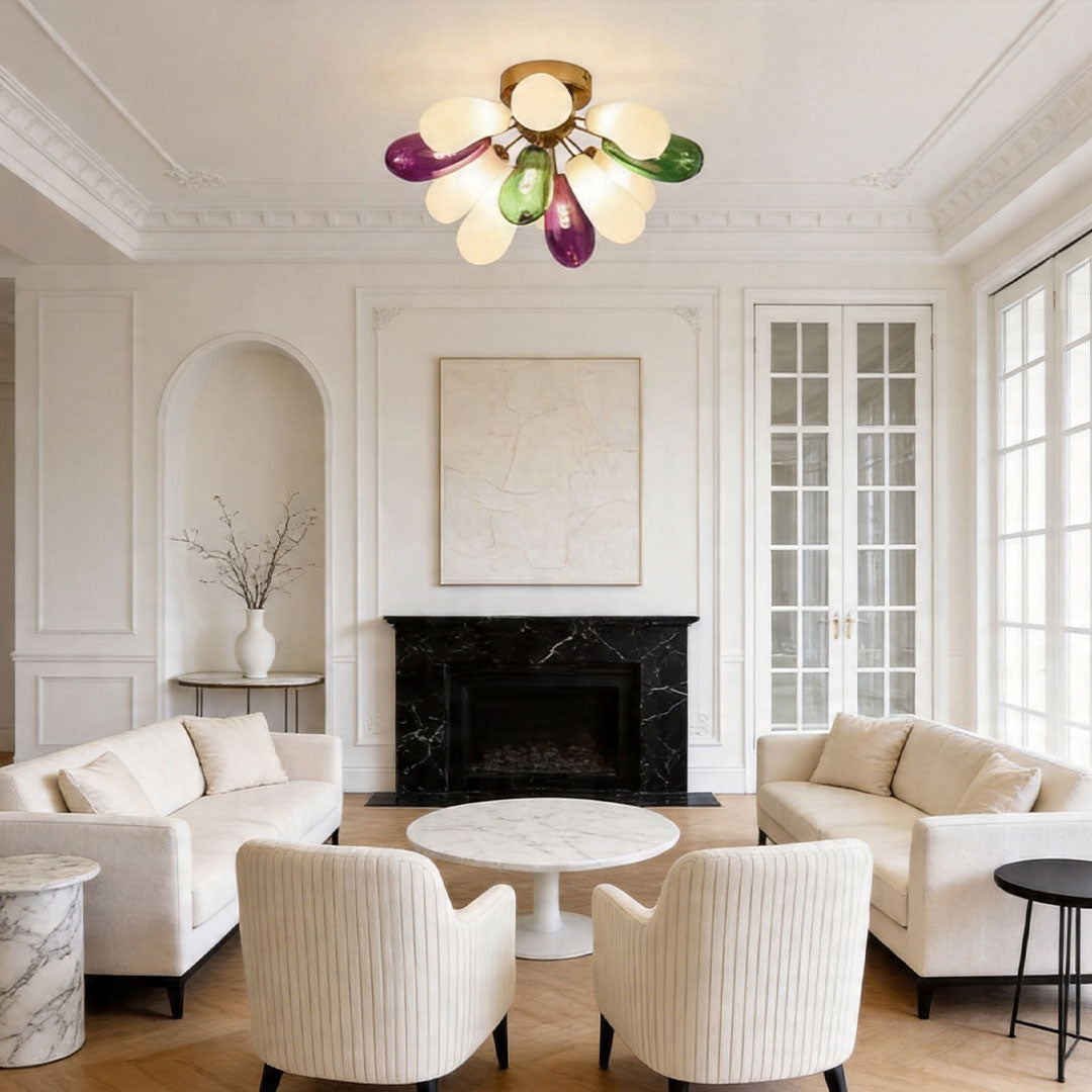 Aurelia Flush Mount Ceiling Light in Brass and Stained Glass