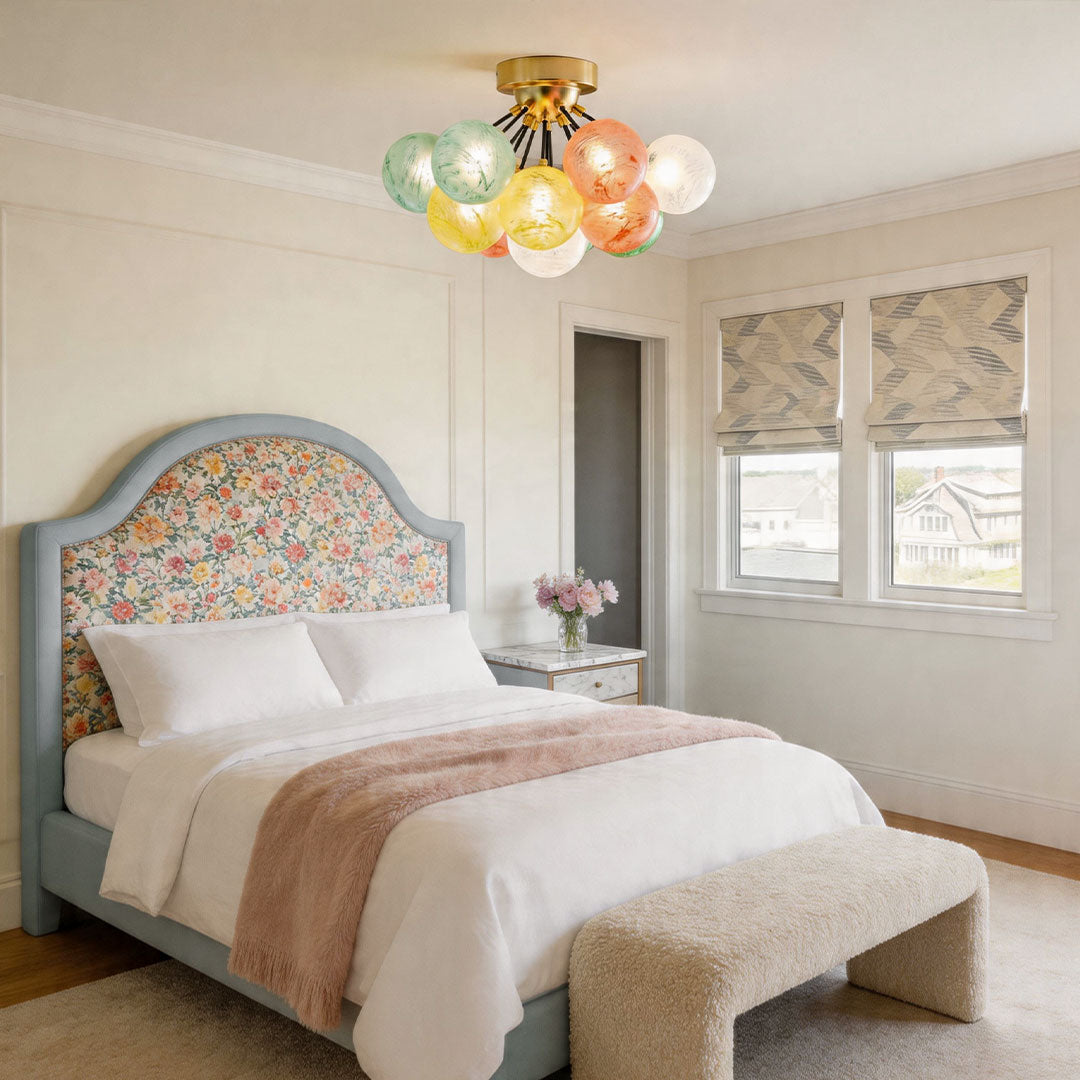 Artisan Stained Glass Flush Mount Ceiling Light in Gold Iron, Modern LED