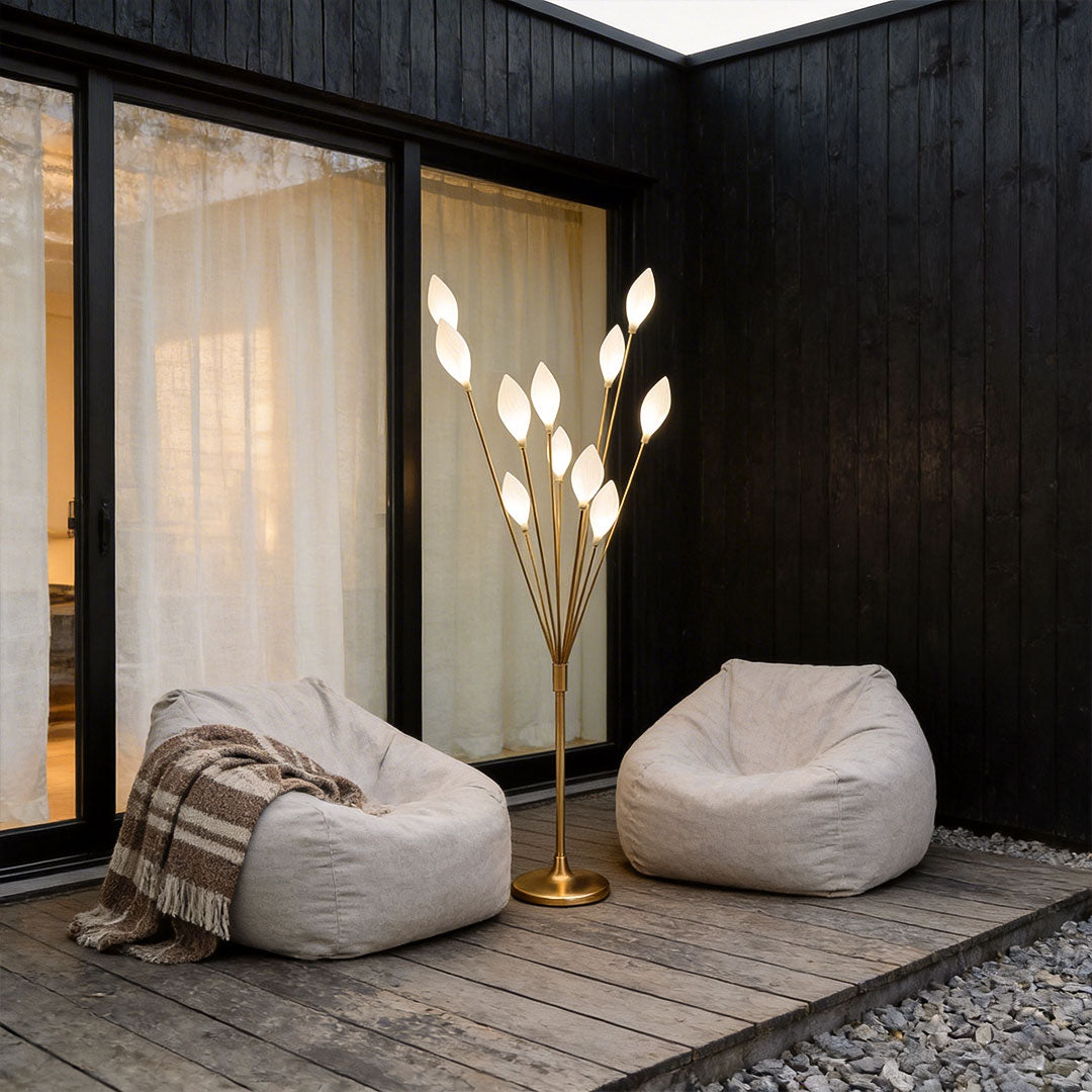 Olive Grove Floor Lamp in Gold Iron with White Shade