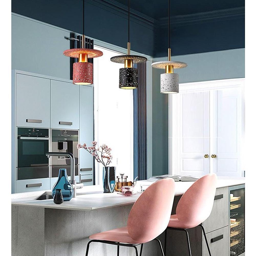 Terrazzo Inspired Cement Cylinder Led Pendant Lights Modern Island Lighting