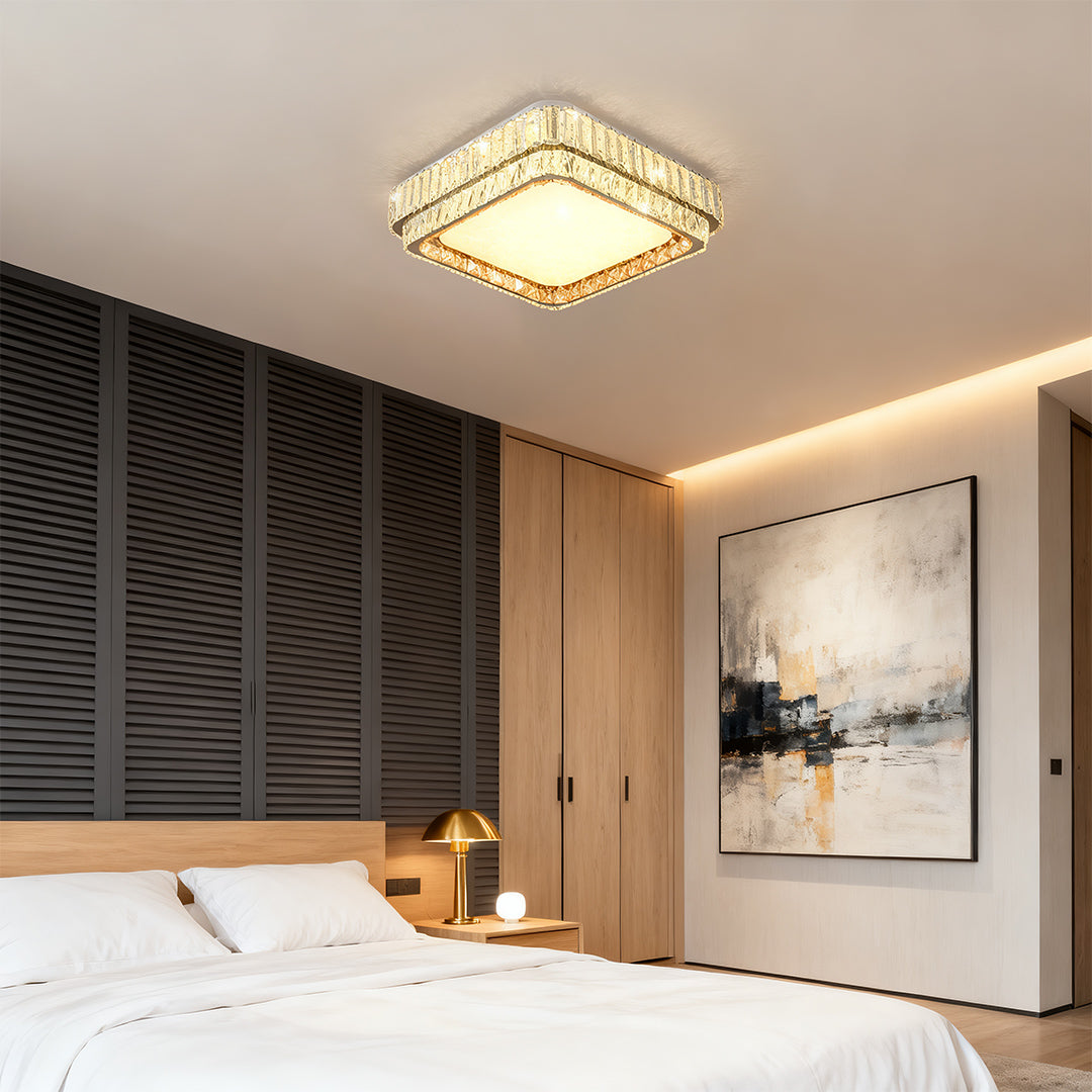 Lumina Crystal Flush Mount Ceiling Light – Full Spectrum LED, Chrome & Stainless Steel