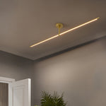 Linear LED Semi Flush Mount Ceiling Light in Black and Brass