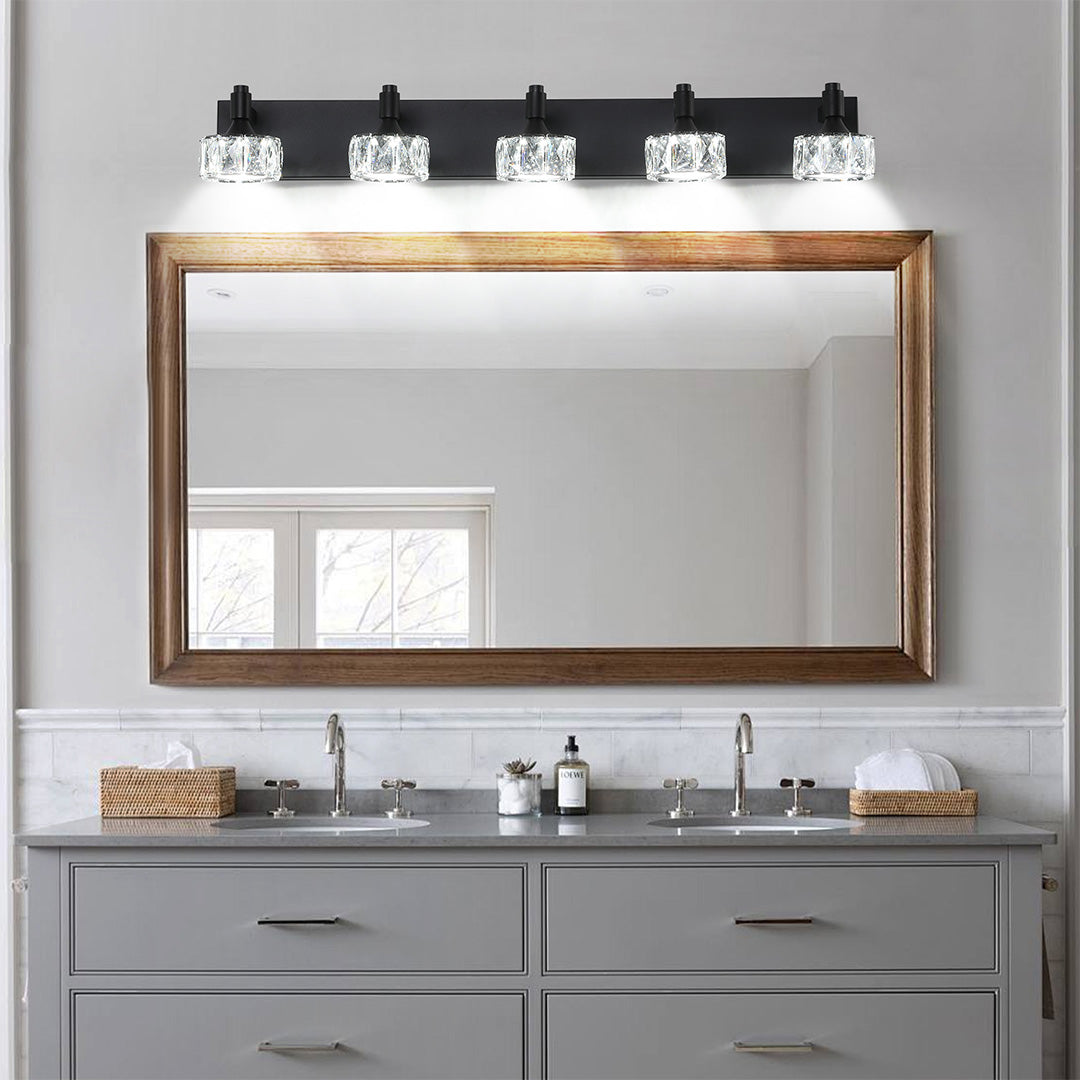 Crystal Vanity Light Modern Black Iron LED Wall Bar for Bathroom