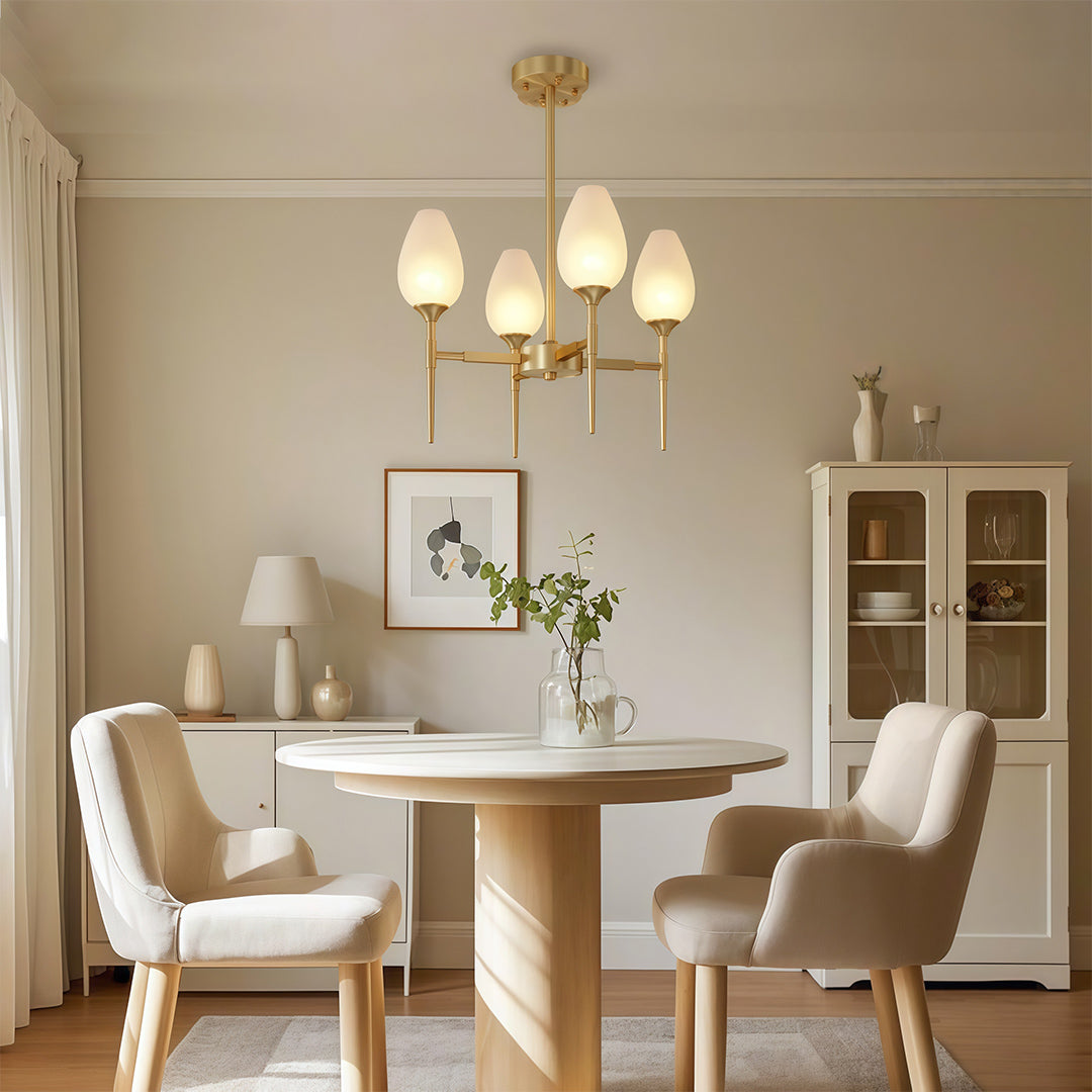 Lumina Brass Glass Chandelier – Modern Minimalist Ceiling Light