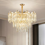 Tiered Crystal Chandelier Modern Gold Waterfall Ceiling Light