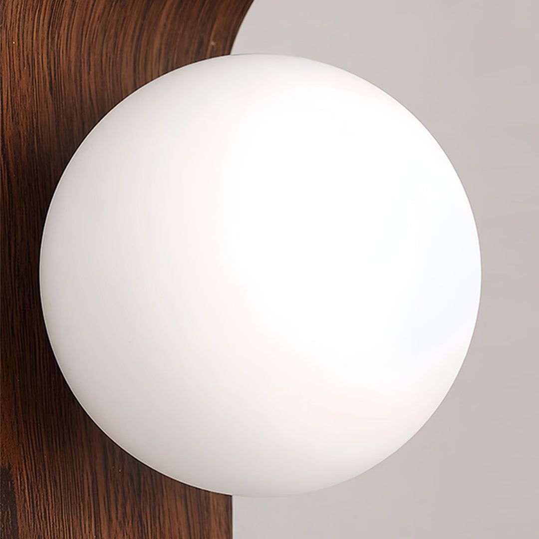 Mid-Century Wood Grain LED Wall Sconce with Spherical Shade