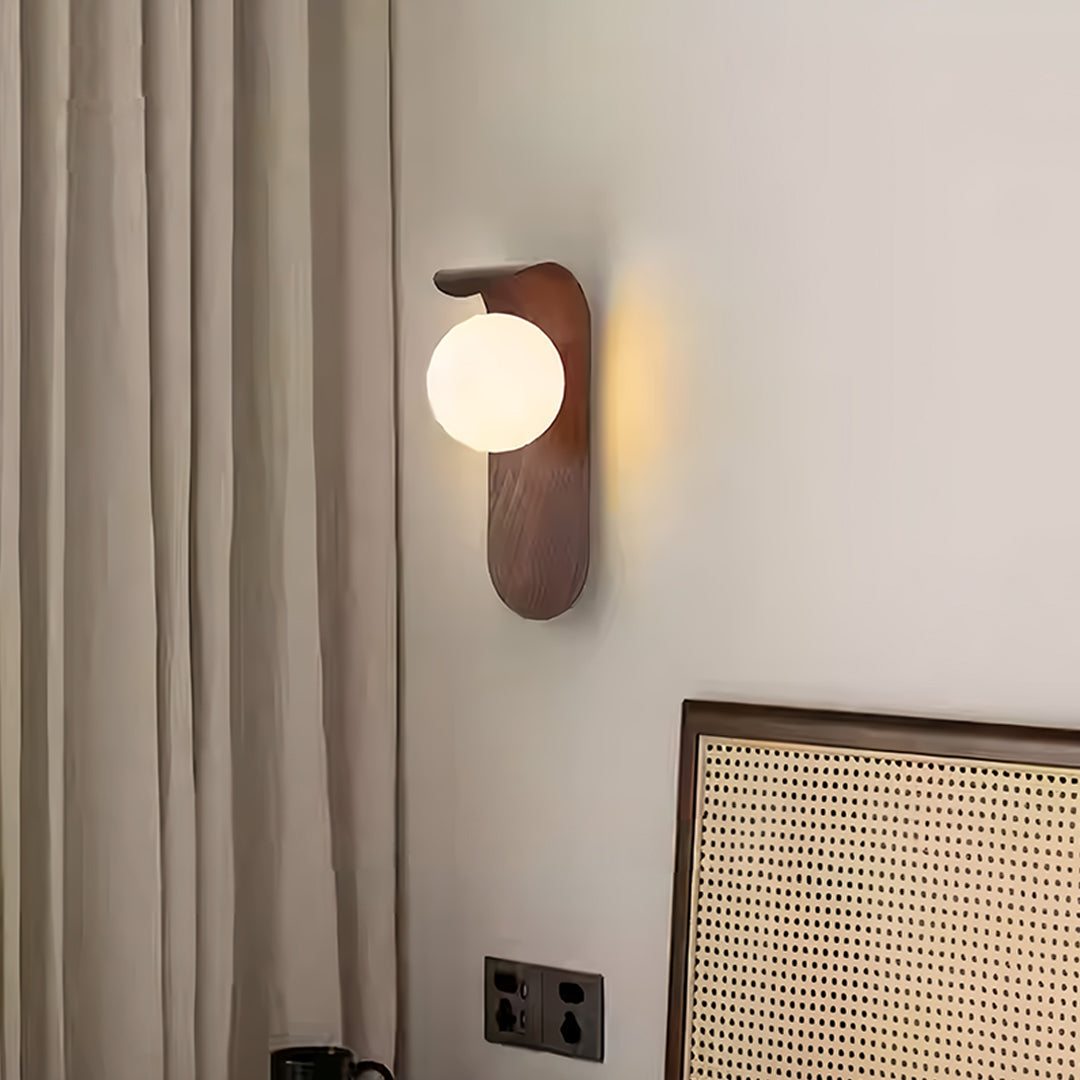 Mid-Century Wood Grain LED Wall Sconce with Spherical Shade