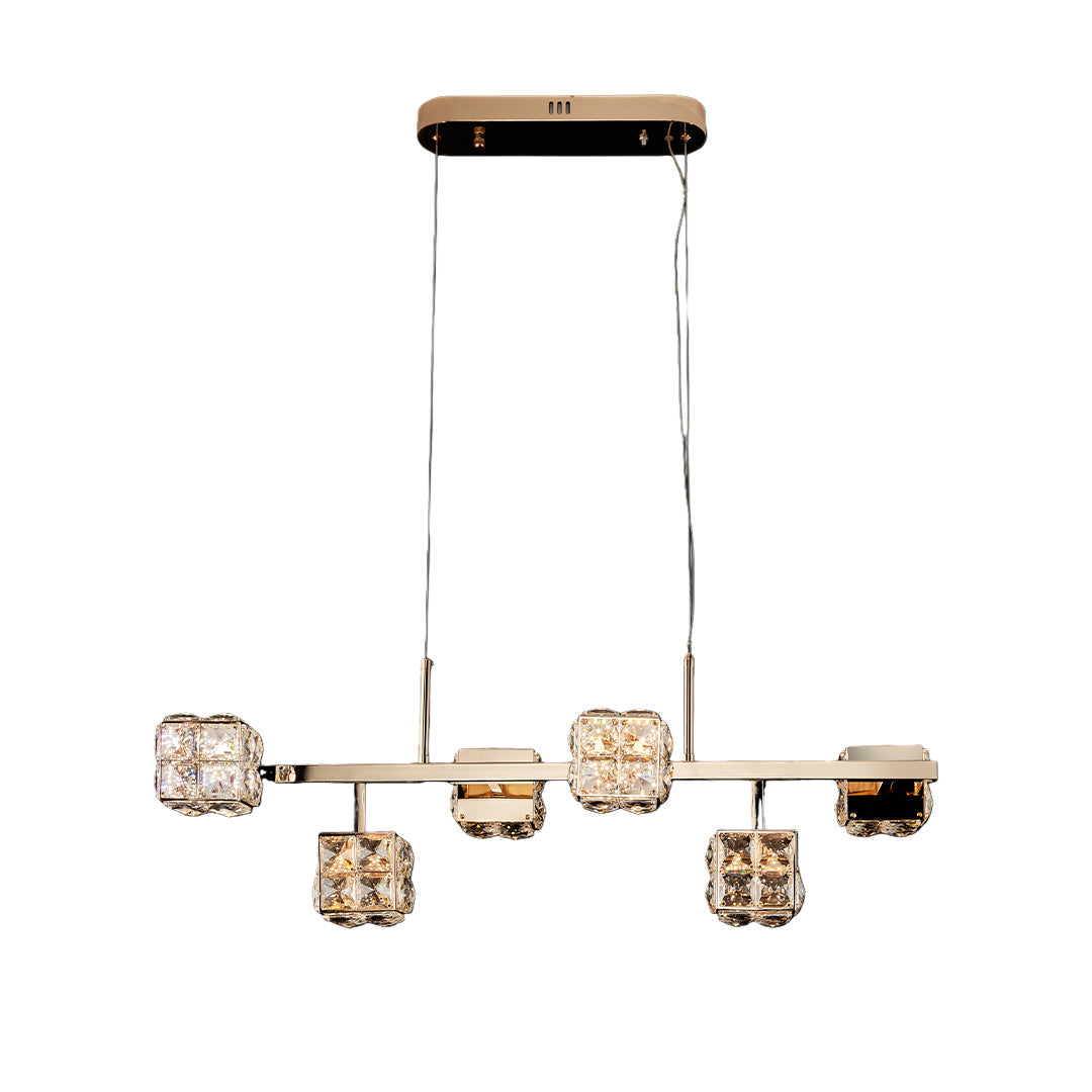 Modern Crystal Cube Chandelier in Champagne Gold for Living and Dining Spaces