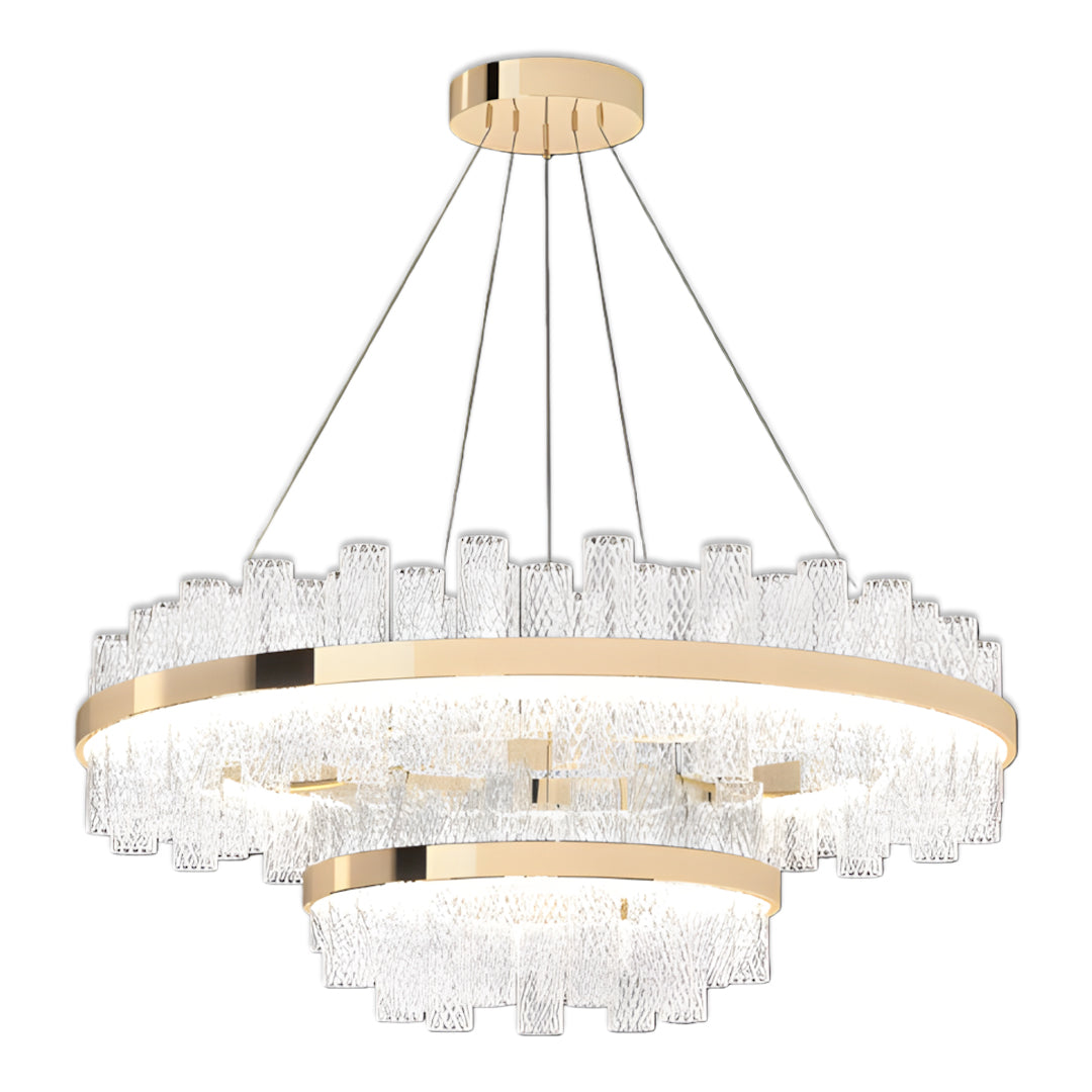 Crackled Glass LED Chandelier with Gold Stainless Steel Frame