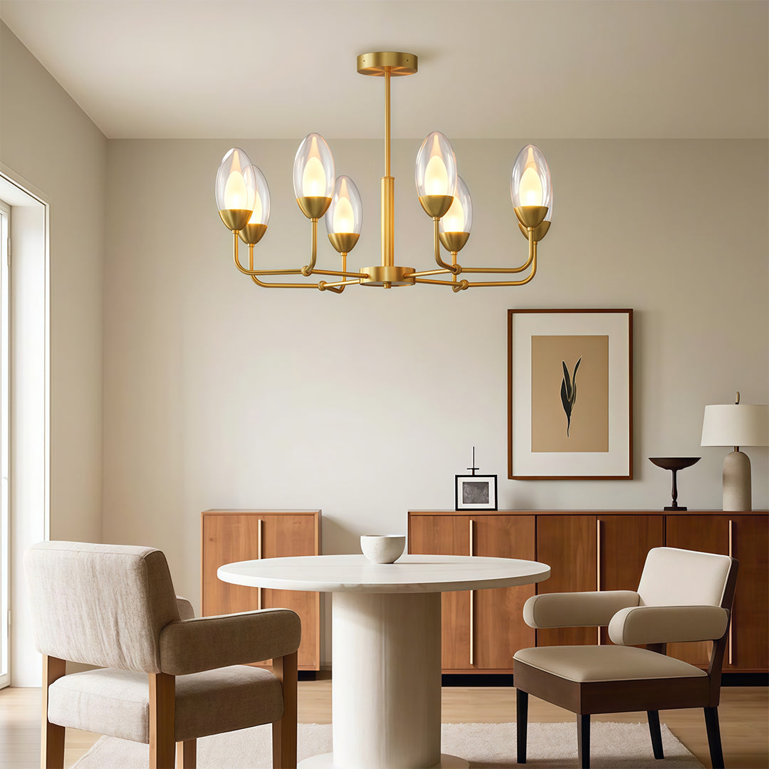 Luxury Copper Modern Chandelier with Clear Glass Shades