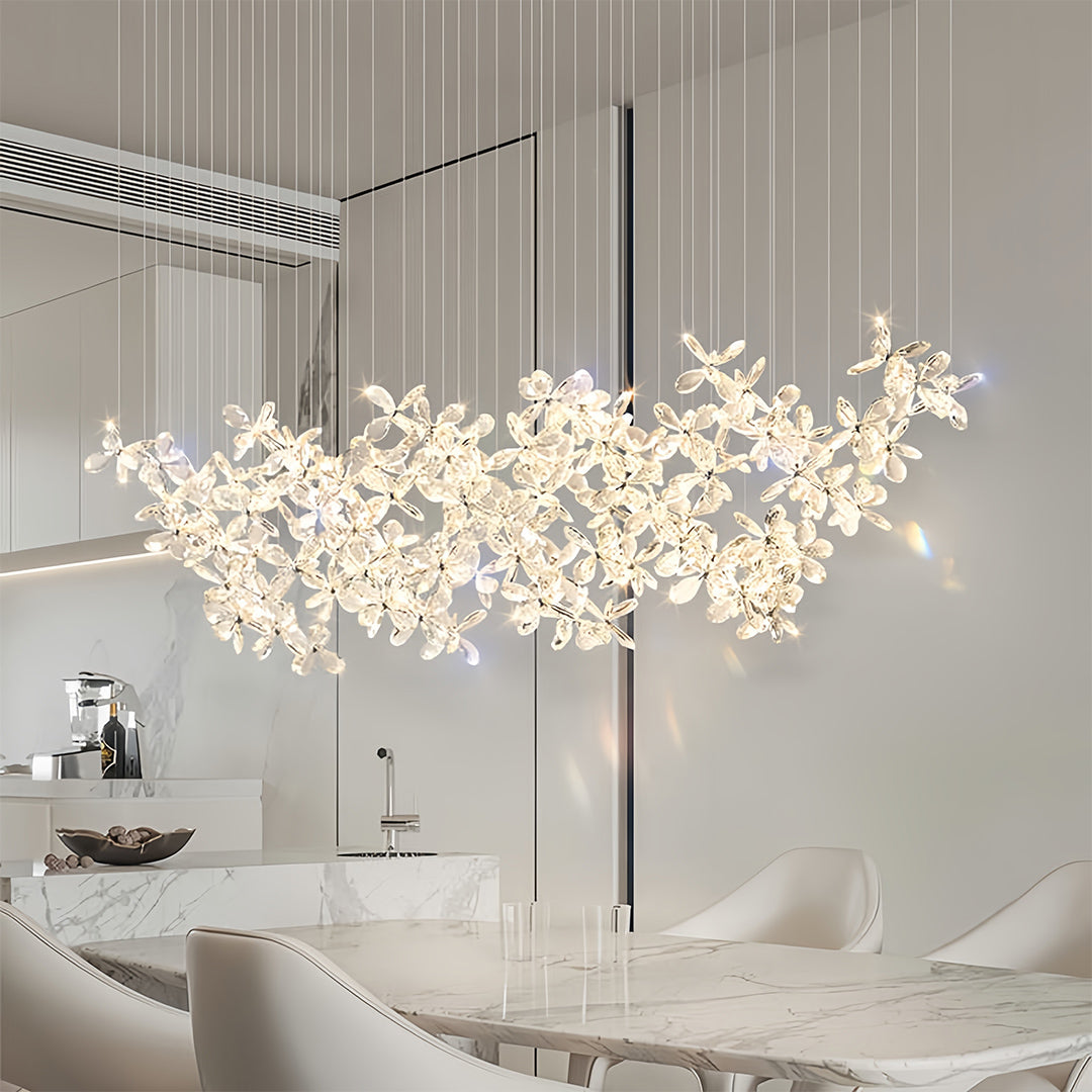 Italian Rock Crystal Chandelier with Flower-Shaped Crystal Shades