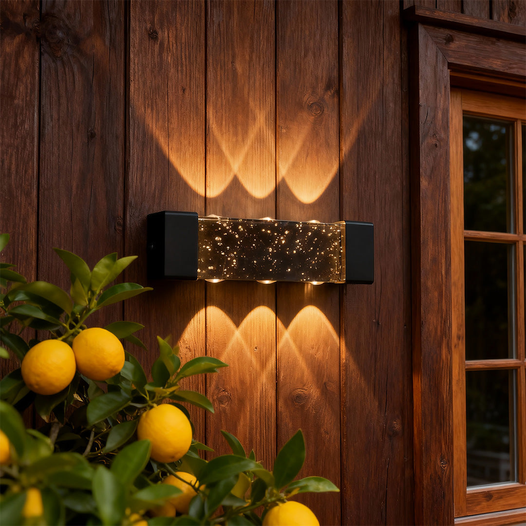 Lumière Cascade Outdoor Crystal Up Down Wall Light in Black Aluminum