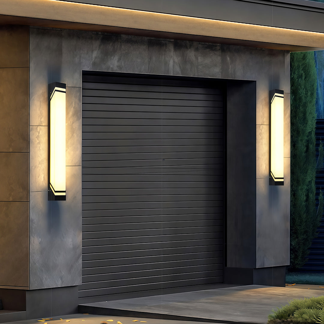 Modern Outdoor Linear Wall Light in Sand Brown Stainless Steel with Marble Shade