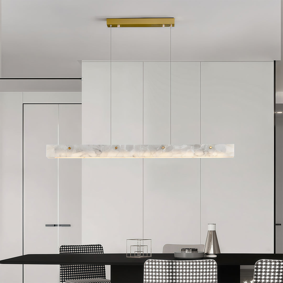 Copper Linear Pendant Light with Cloud Stone Shade