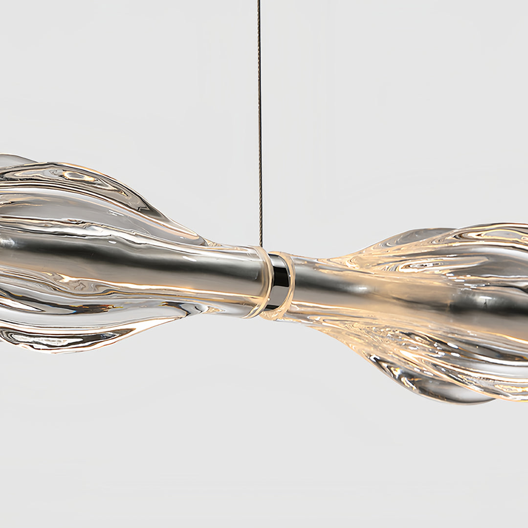 Crystal Linear Pendant Light for Kitchen Island, Modern Chrome LED Suspension