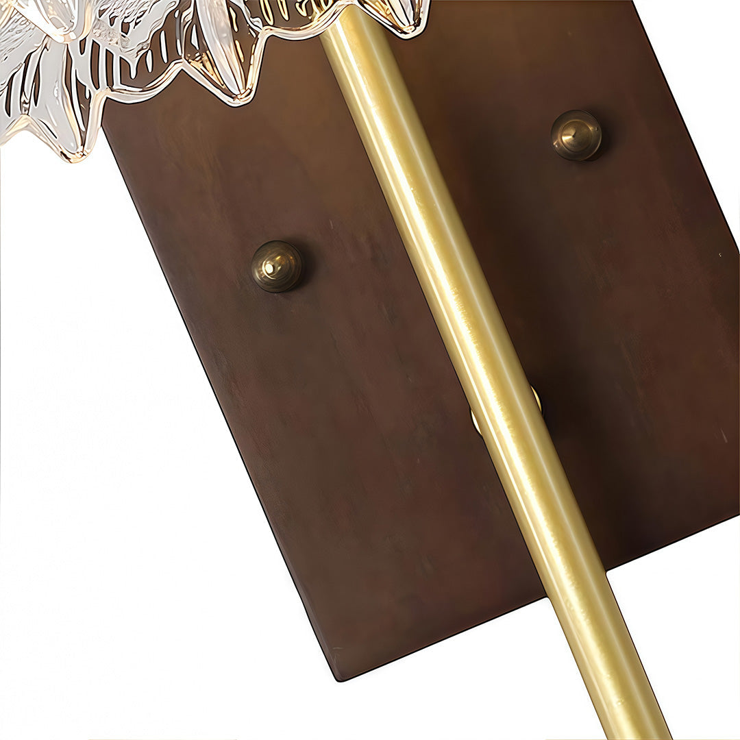 Japanese Retro Wave Glass Wall Sconce with Rubberwood Accent