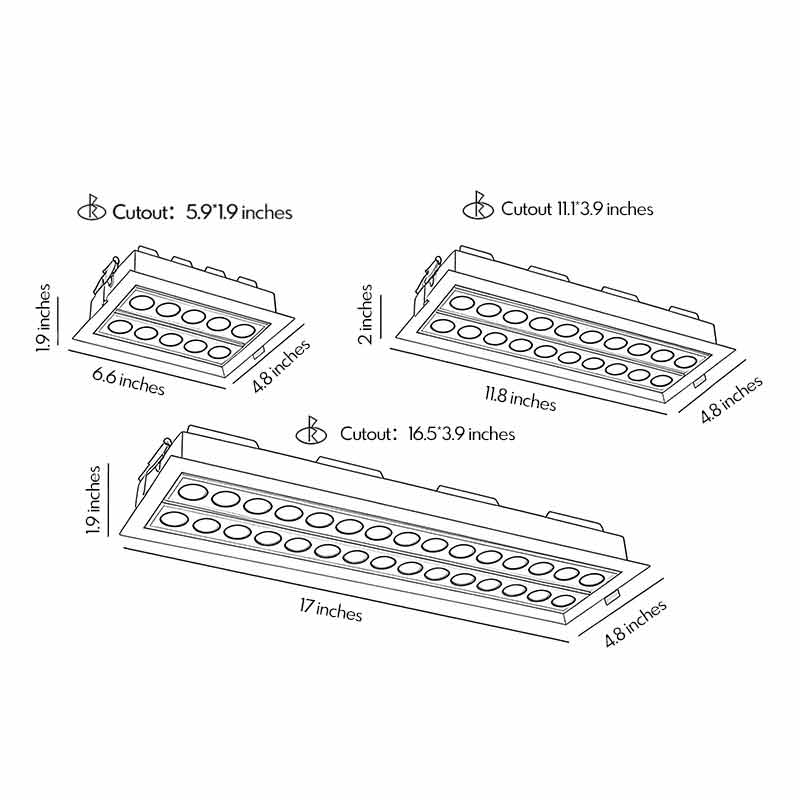 Recessed LED Spotlights with Adjustable Grille, Modern Architectural Linear Lighting