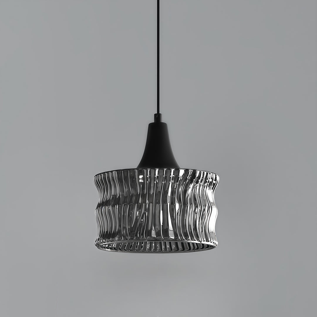 Italian Minimalist Glass Drum Pendant Light in Copper Black