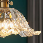 Japanese Floral Glass Pendant Light in Brushed Brass