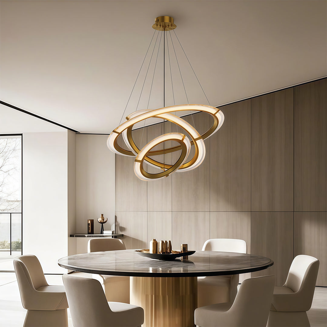 Aurelia Modern Round LED Chandelier – Designer Ceiling Light in Copper, Nickel, or Black