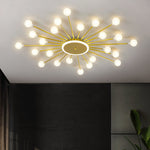 Lumière Flush Mount Ceiling Light in Glass and Iron, Modern Sputnik Design