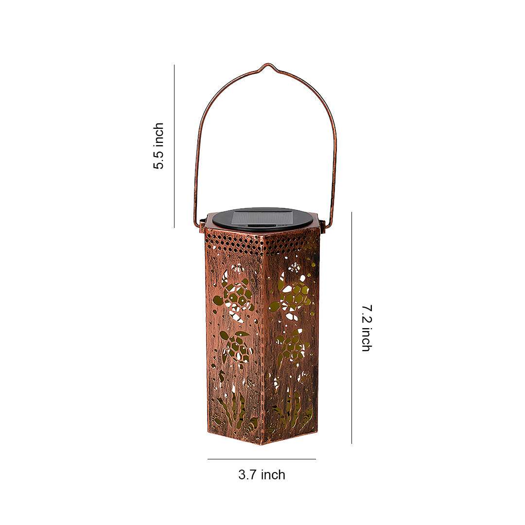 Solar-Powered Wrought Iron Outdoor Lantern with Nature Motifs