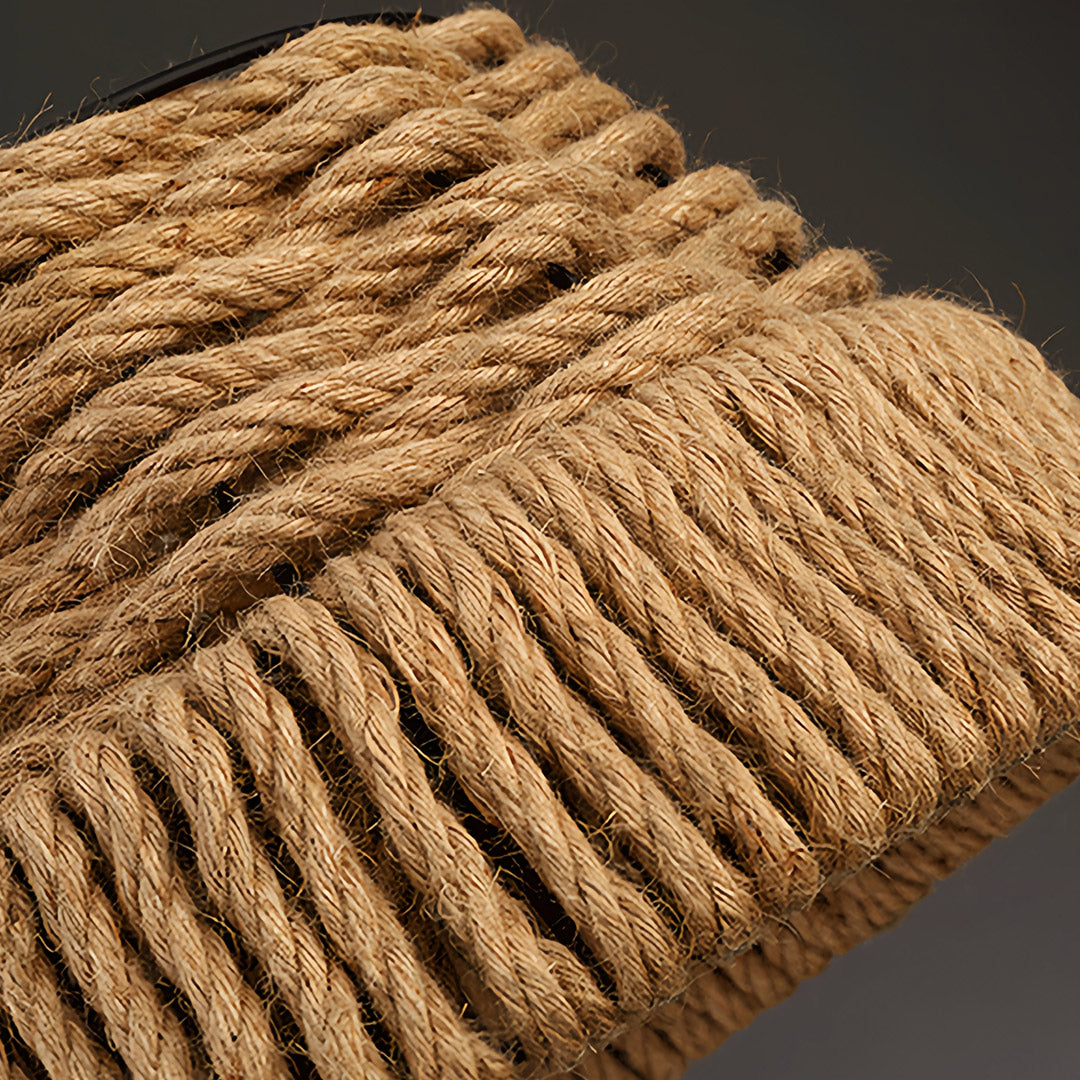 Artisan Hemp Rope Pendant Light with Iron Shade – Vintage Industrial Ceiling Lamp