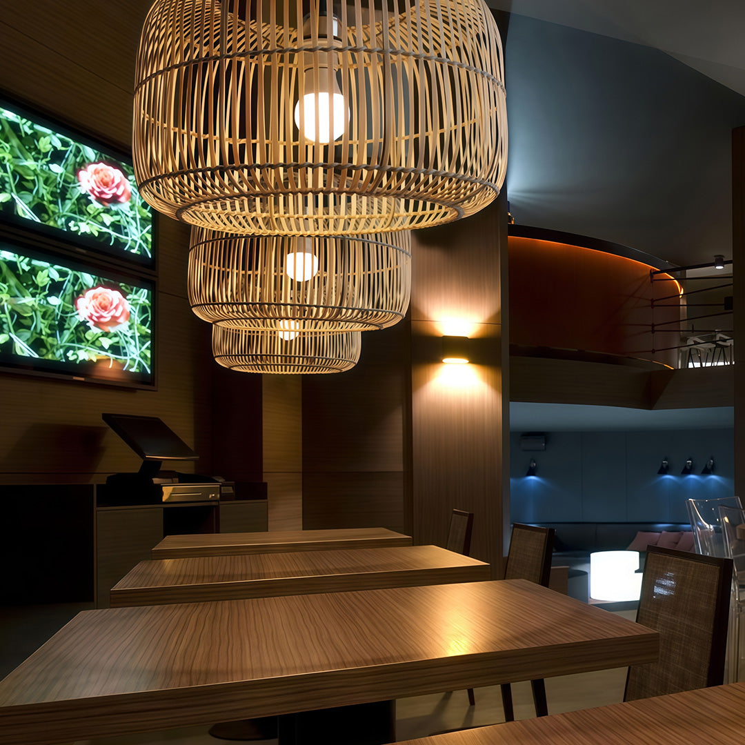 Handwoven Bamboo Rattan Pendant Light – Japanese Minimalist Ceiling Lamp for Dining & Living Spaces