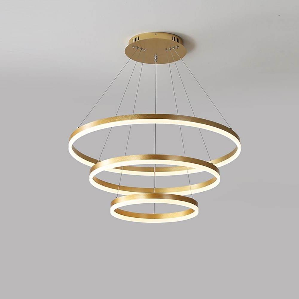 Trio of Illumination: Modern LED Chandelier with Adjustable Rings