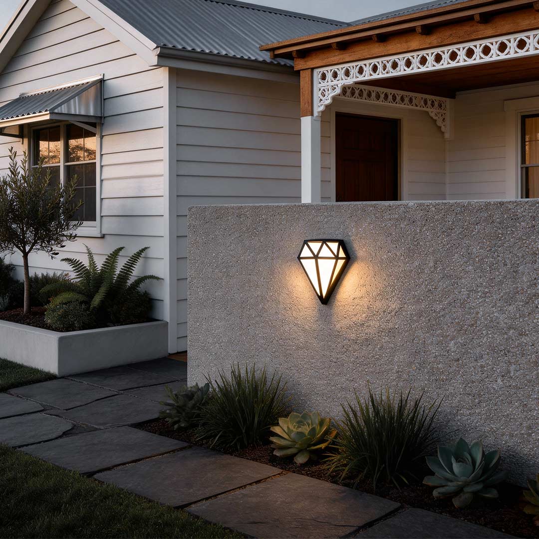 Modern Diamond Outdoor Wall Sconce with LED, Black Aluminum, IP54 Waterproof