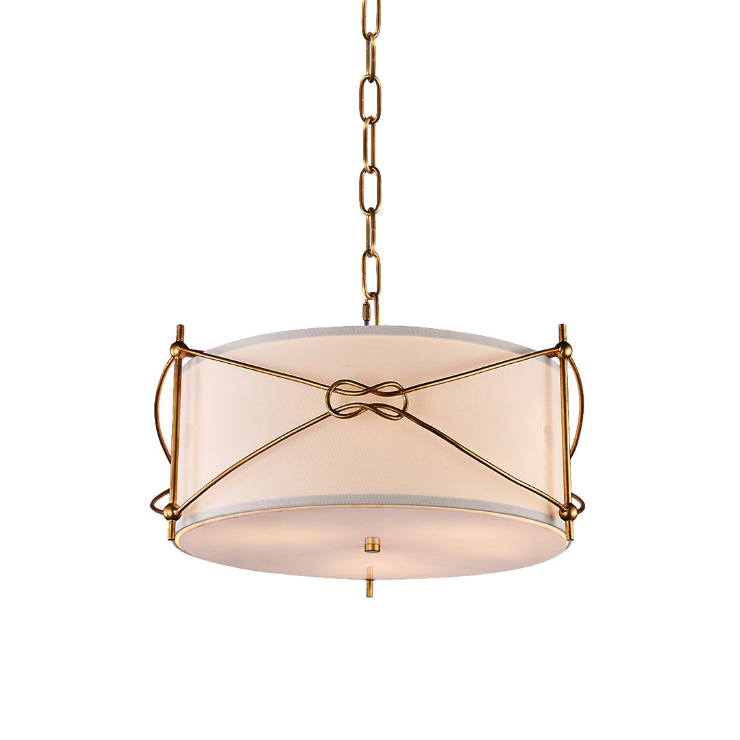 Lumina White Drum Pendant Light with Polished Gold Accents