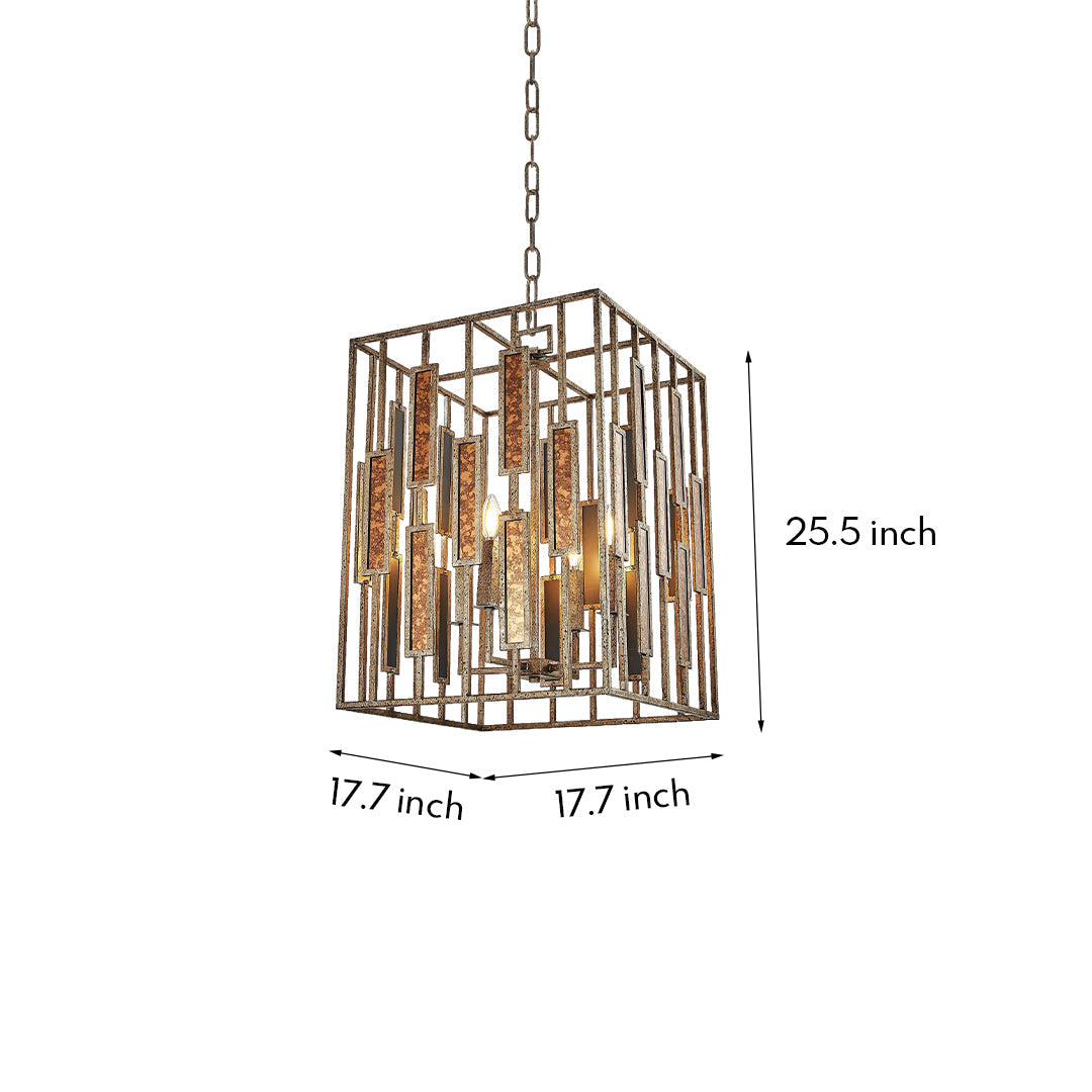 Aged Brass Open Frame Pendant Light with Clear Glass Shade