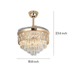 Luxury Crystal Ceiling Fan with Gold Iron Frame and Dimmable LED Light