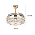 Lumina Gold Crystal Ceiling Fan with Dimmable LED Light, Modern 4-Blade Design