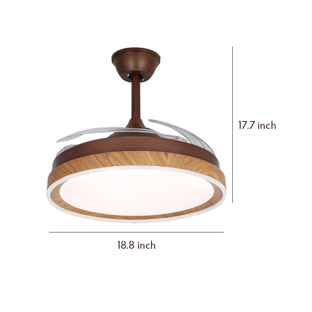 Walnut Wood Ceiling Fan with Four Lights, Silent LED Dimmable
