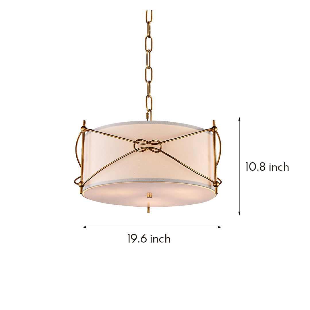 Lumina White Drum Pendant Light with Polished Gold Accents