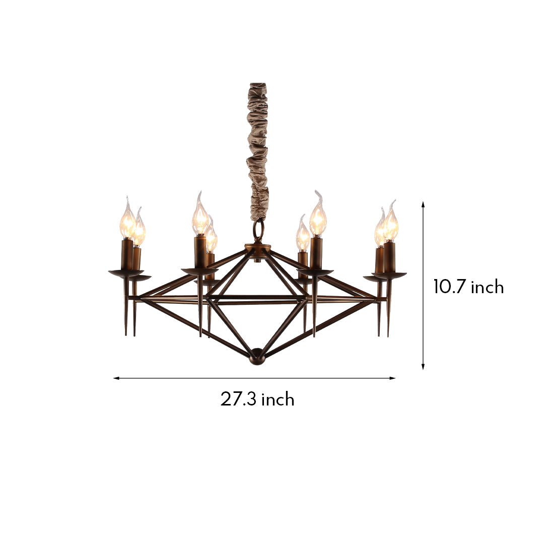Nordic Brown Metal Chandelier with Acrylic Shades, 8-Light Candle Ceiling Fixture