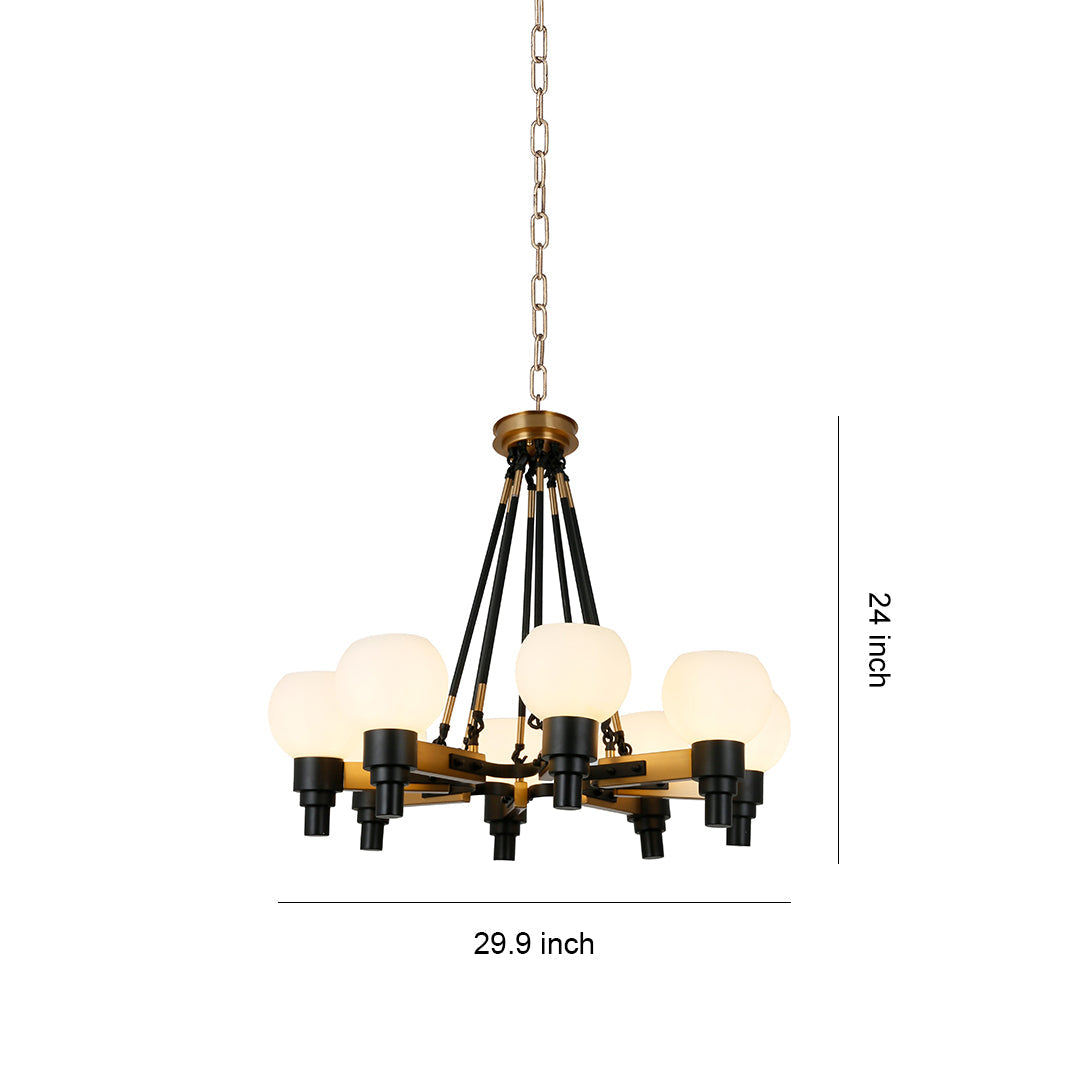 Artisan Eight-Light Globe Chandelier in Black and Clear Glass