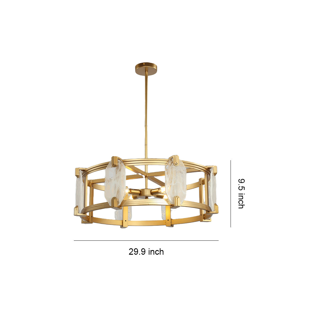 Aurelia Round Glass Chandelier in Polished Brass for Dining and Living Spaces