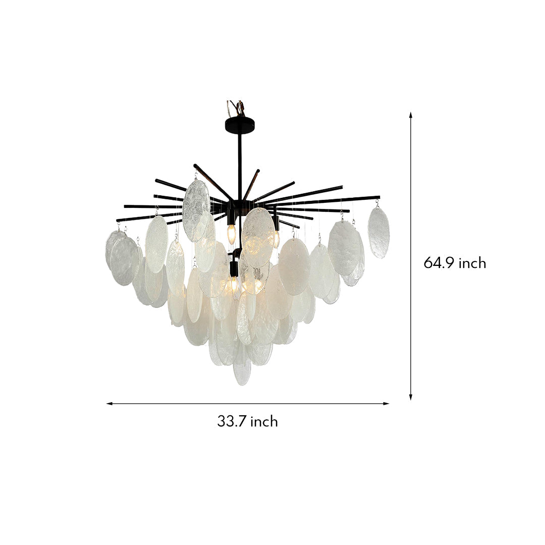 Mother of Pearl Chandelier with Black Metal Frame and Clear Glass Shades