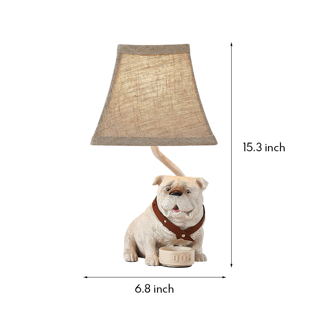 White Resin Dog Table Lamp with Fabric Shade, Mid-Century Modern Decor