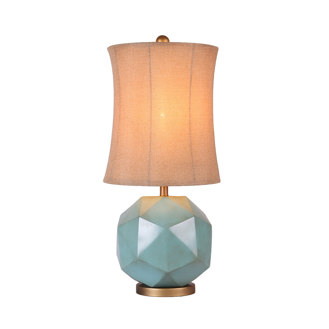 Teal Resin Table Lamp with Brown Fabric Shade – Modern Industrial Designer Lighting