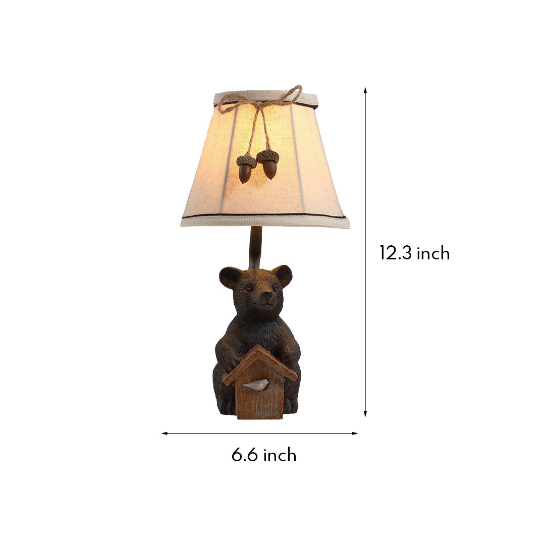 Bear Table Lamp with Fabric Shade – European Designer Resin Sculpture Light