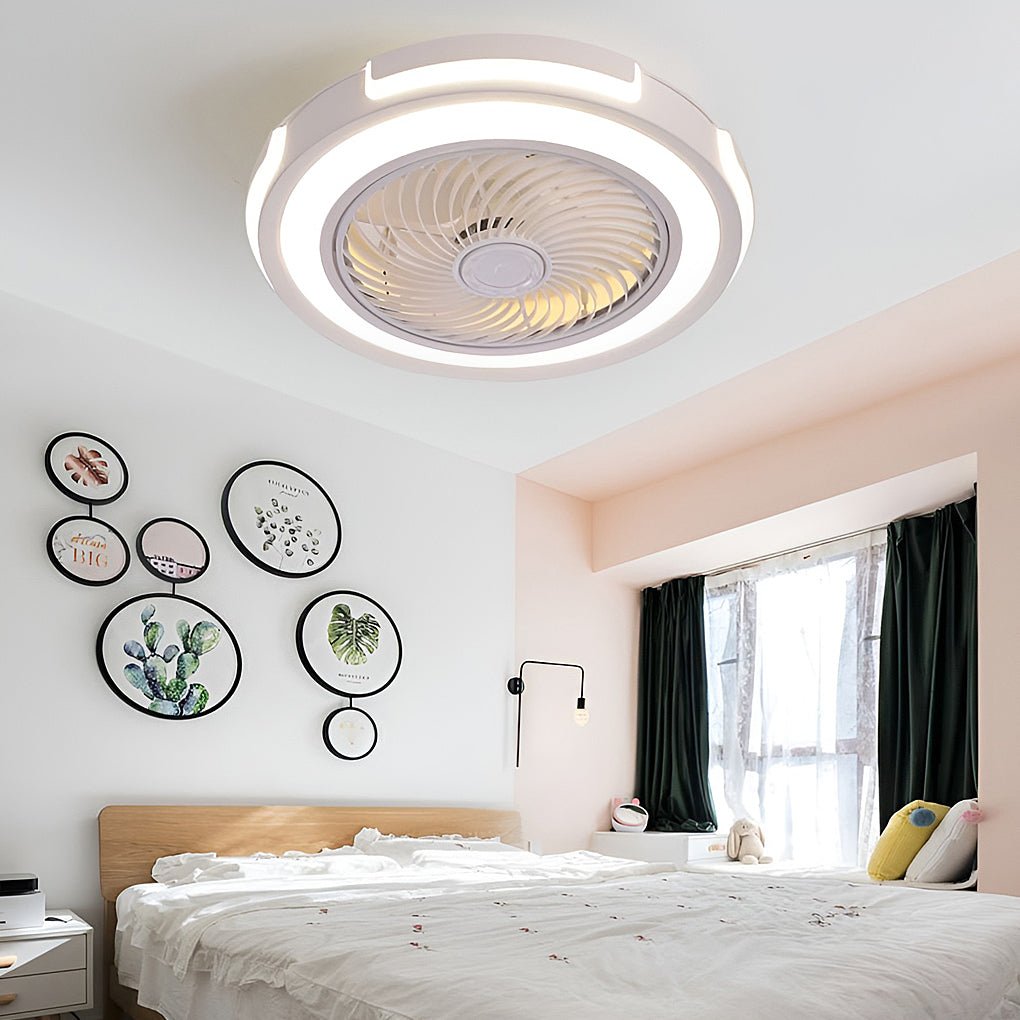 Dimmable Led Bladeless Ceiling Fan Light Flush Mount Ceiling Fan Lamp With Remote Control