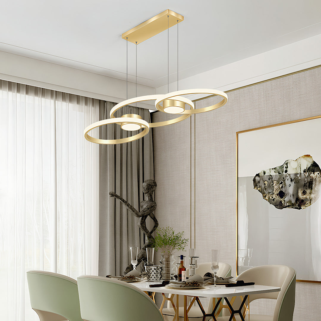 Nordic Gold Linear LED Chandelier with Adjustable Hanging Height