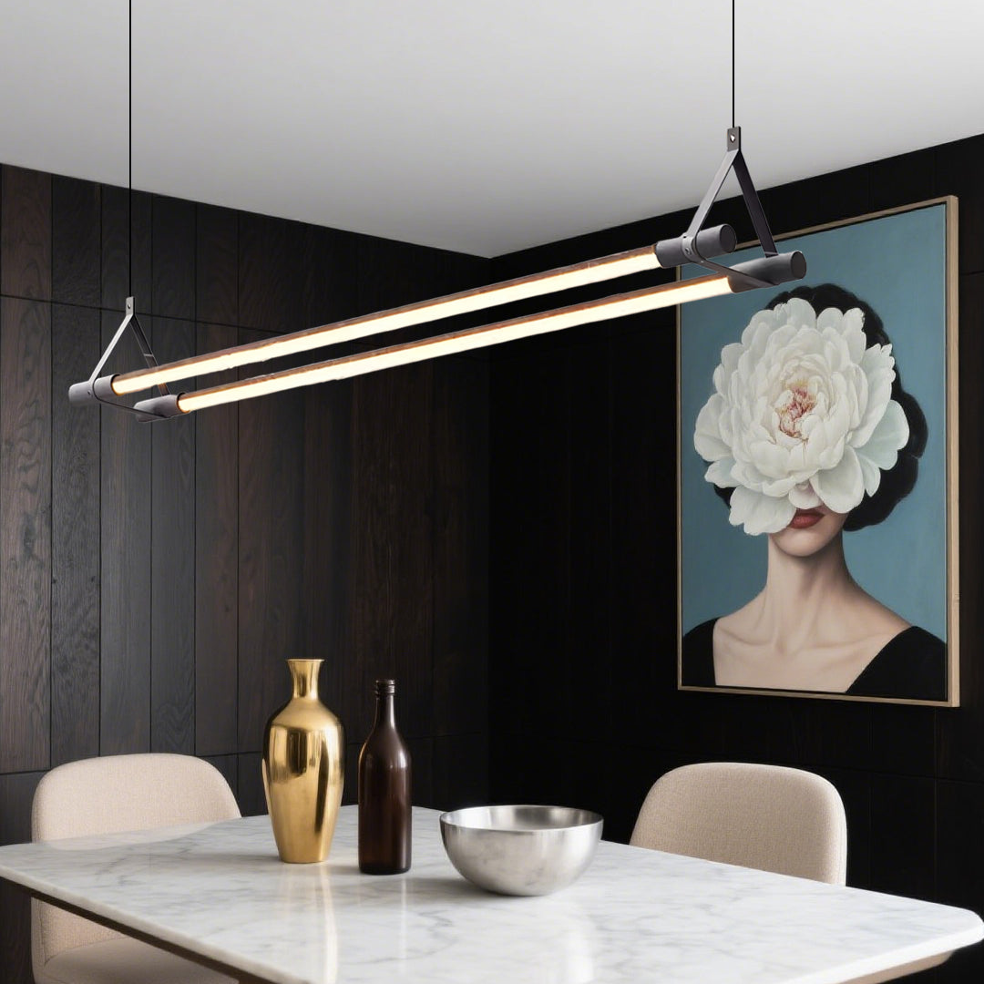 Slim Linear LED Pendant Light with Dimmable Brass Finish for Kitchen Island