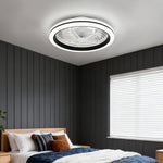 Modern White Flush Mount Ceiling Fan with LED Light and Remote