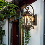 European Outdoor Wall Sconce with Gilded Aluminum Frame and Artisan Glass Shade